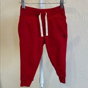 Ralph Lauren Red Kids Fleece Joggers with Contrast Drawstring